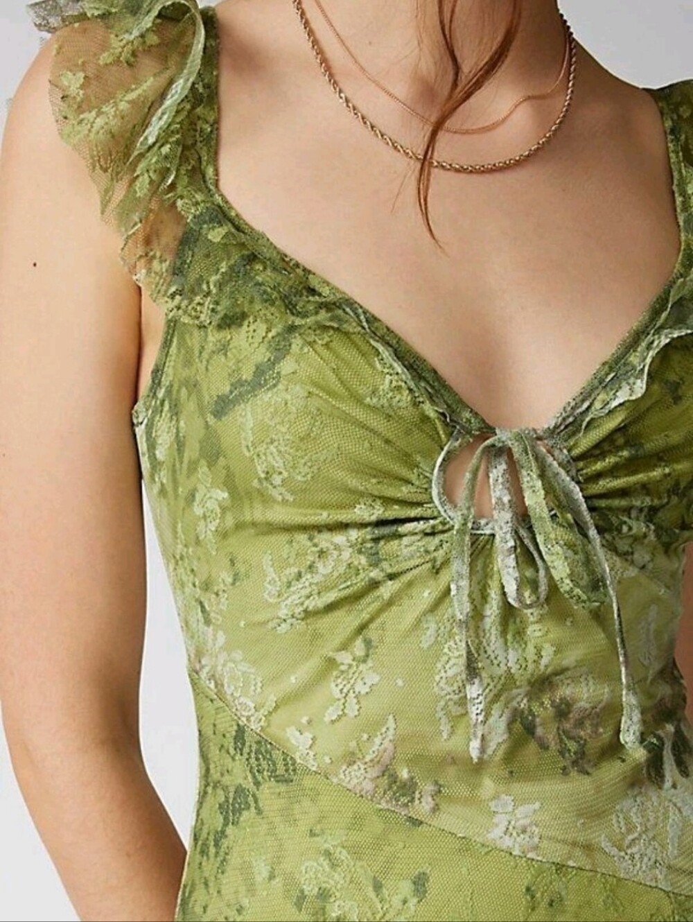 Urban Outfitters Hyacinth Asymmetrical Mesh Midi Dress M Green Forest Fairy Y2K - Picture 2 of 7